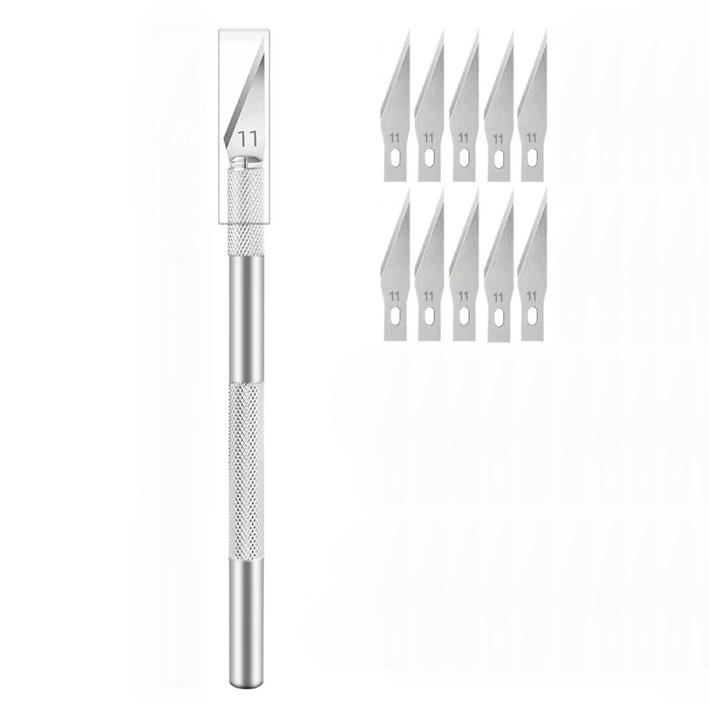 Cuchillo para pasatiempos plata con 10 Cuchillas de repuesto - Hobby Knife