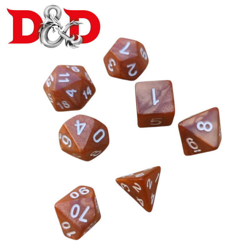 Kit de Dados para DnD y juegos de rol - marron  / blanco (09)
