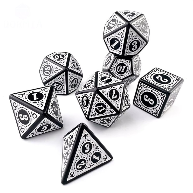 Kit de Dados para DnD y juegos de rol - blanco / negro (27)