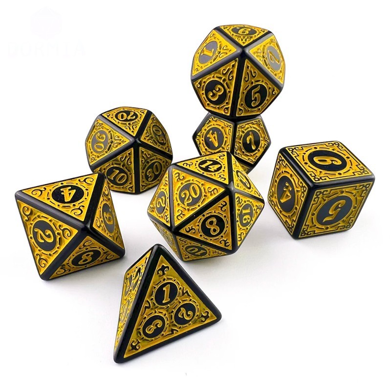Kit de Dados para DnD y juegos de rol - amarillo / negro (28)