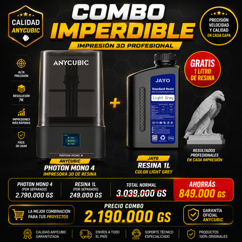 Impresora 3D Resina Anycubic Photon Mono 4 - 10K + 1L Resina